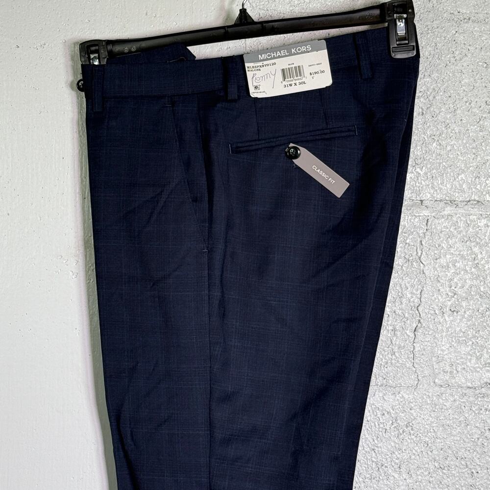 Michael Kors Men's Classic-Fit Wool-Blend Suit Pants Navy Plaid, 31x30 $200